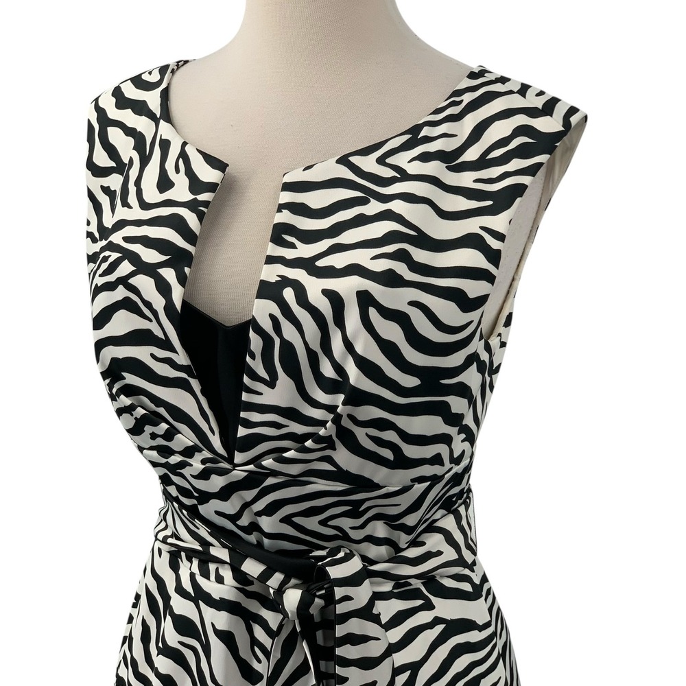White House Black‎ Market Sleeveless Sheath Dress Zebra Animal Print Tie Belt 8 - Picture 4 of 7